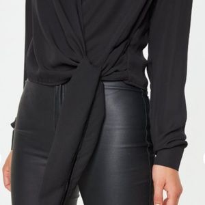 Missguided Tops - Black Wrap Over Tie-Side Blouse Missguided Tops - Black Wrap Over Tie-Side Blouse